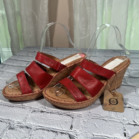 Born Wedge Sandals Women's 9 EU 40.5 Brick Red Leather Cork Wedge Shoes - Picture 1 of 16